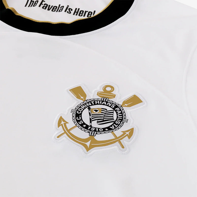 camisa corinthians branca home 2022/23 the favela is here timão lançamento